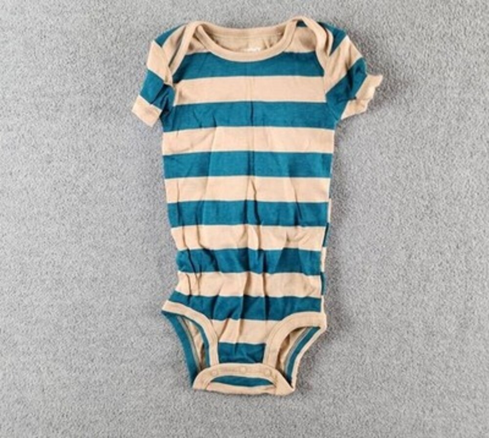 Carter's Striped Bobysuit Unisex Baby 9M Turquoise/Cream Snap Gusset Closure